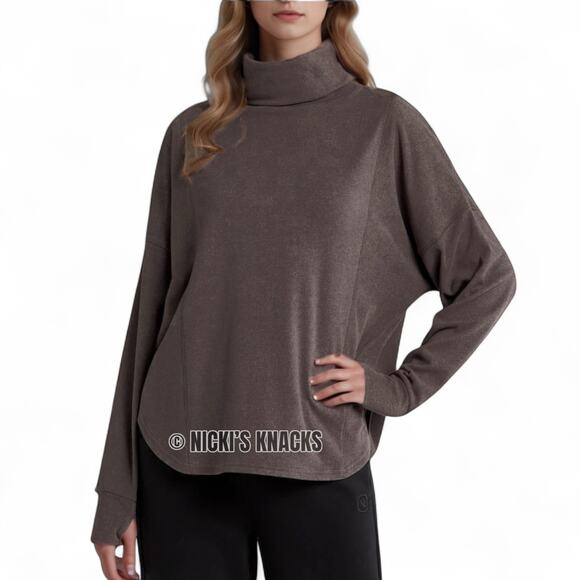 Varley Gray Rainer Brushed Rib Turtleneck Pullover Sweater Soft Jumper Size L - Picture 11 of 12